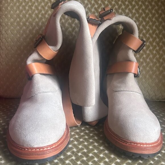 Free People Tristie Buckle Moto Tan Suede Leather Straps Knee High Boots - Picture 7 of 16